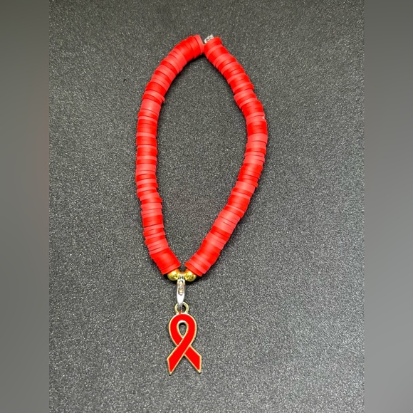 Red Ribbon (Awareness) Heishi Charm Bracelet - Picture 3 of 5